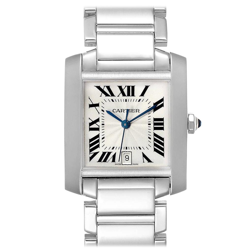 Cartier Tank Francaise Large 18 Karat White Gold Unisex Watch W50011S3 For Sale