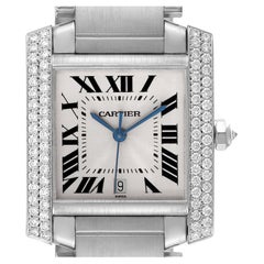 Cartier Tank Francaise Large 18K White Gold Diamond Unisex Watch 2366