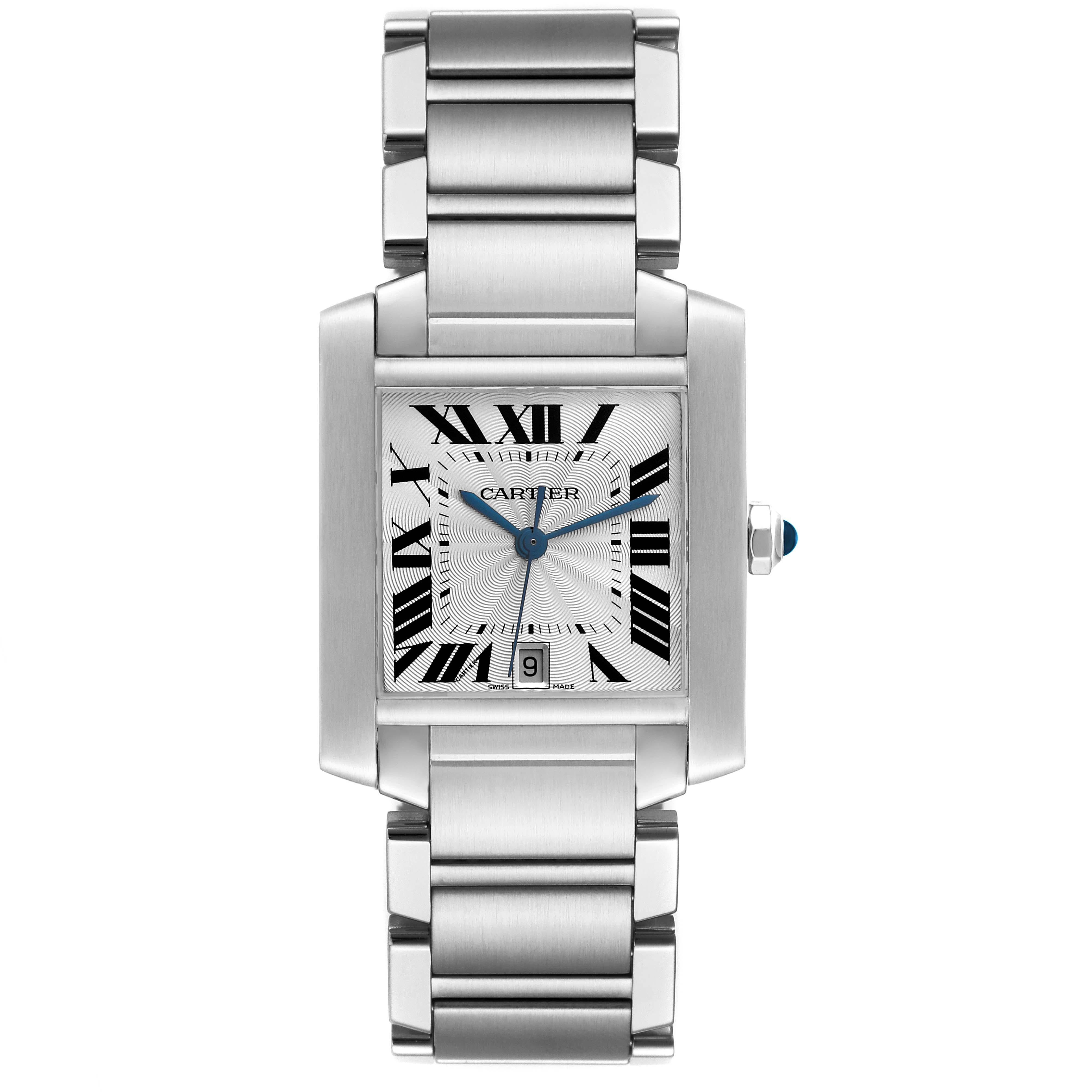 Men's Cartier Tank Francaise Large Automatic Steel Mens Watch W51002Q3 Papers For Sale