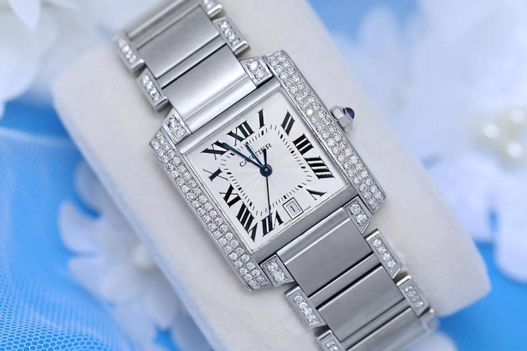 Cartier Tank Francaise Ladies Medium Model Custom Diamonds Steel Watch 25mm x 30mm