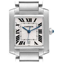 Cartier Tank Francaise Large Steel Automatic Mens Watch W51002Q3 Box Papers