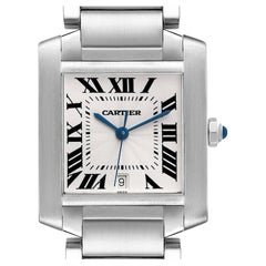 Cartier: Große Stahl-Automatik-Herrenuhr Tank Francaise W51002Q3, Schachtelpapiere