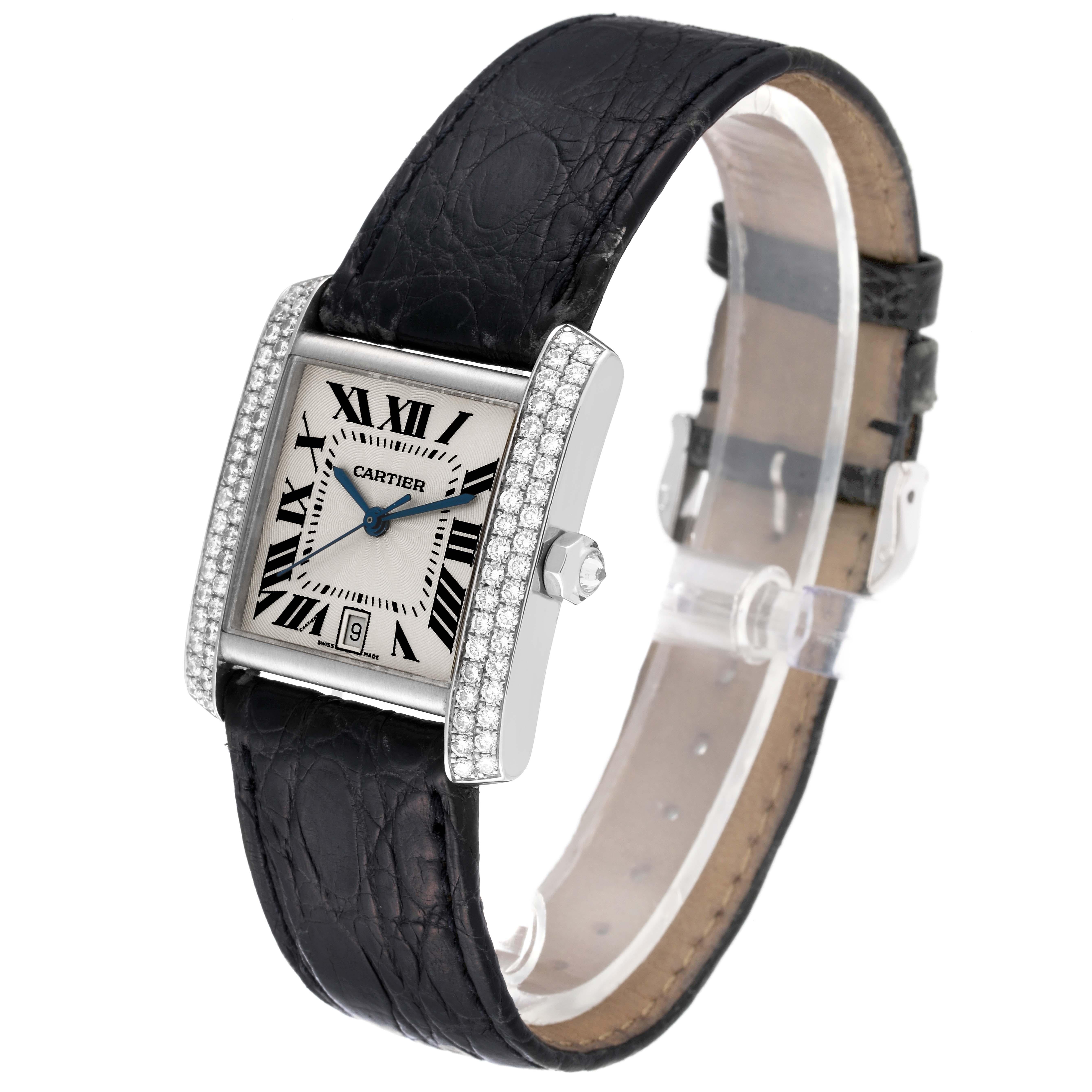 Cartier Tank Francaise Large White Gold Diamond Mens Watch 2366 In Excellent Condition In Atlanta, GA