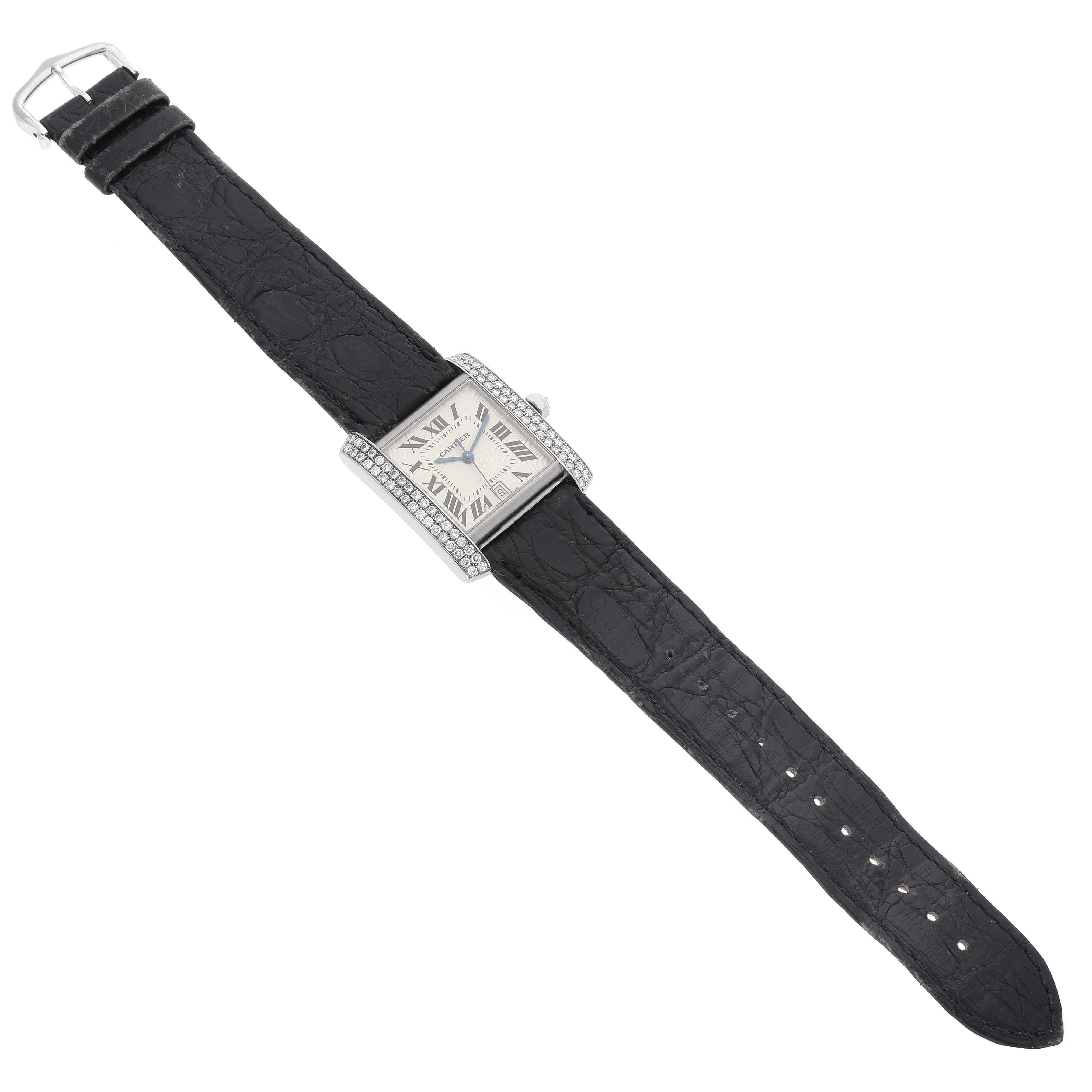 Cartier Tank Francaise Large White Gold Diamond Mens Watch 2366 3