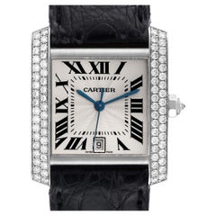 Cartier Tank Francaise Large White Gold Diamond Mens Watch 2366