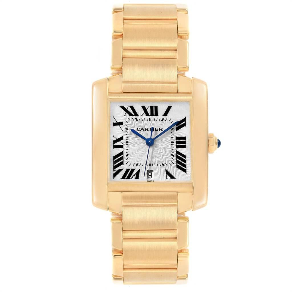 Cartier Tank Francaise Large Yellow Gold Automatic Men's Watch W50001R2 In Good Condition For Sale In Atlanta, GA