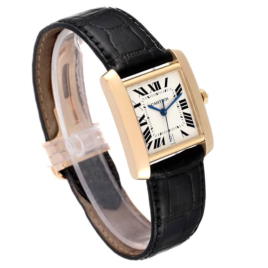 Cartier Tank Francaise Große Gelbgold Schwarz Riemen Herrenuhr W5000156 im Zustand „Hervorragend“ im Angebot in Atlanta, GA
