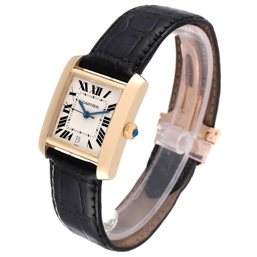 Cartier Tank Francaise Große Gelbgold Schwarz Riemen Herrenuhr W5000156 für Damen oder Herren im Angebot