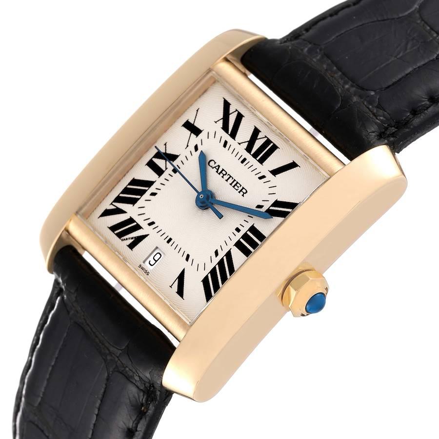 Cartier Tank Francaise Große Gelbgold Schwarz Riemen Herrenuhr W5000156 im Angebot 1