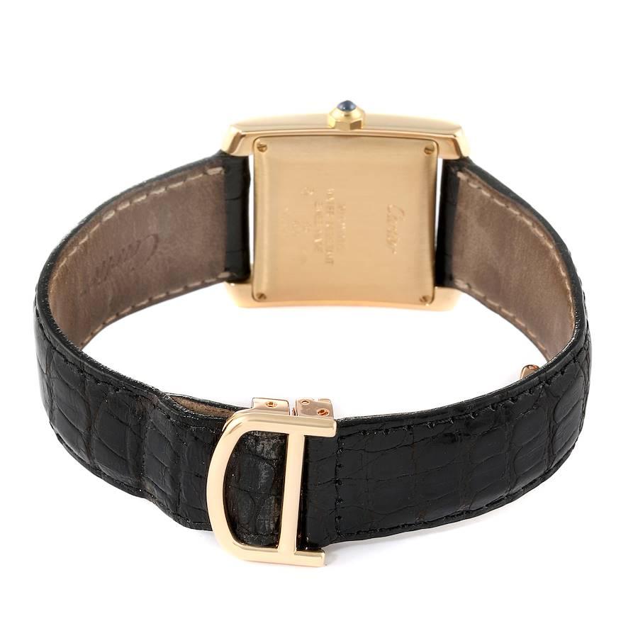 Cartier Tank Francaise Große Gelbgold Schwarz Riemen Herrenuhr W5000156 im Angebot 3