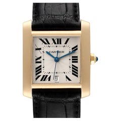 Cartier Tank Francaise Große Gelbgold Schwarz Riemen Herrenuhr W5000156