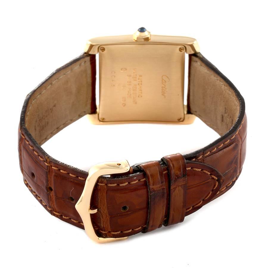 Cartier: Große Gelbgold-Herrenuhr Tank Francaise mit braunem Riemen, W5000156 im Angebot 4
