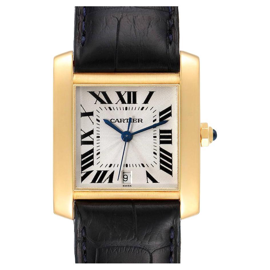 Cartier Tank Francaise Large Yellow Gold Brown Strap Mens Watch W5000156 For Sale