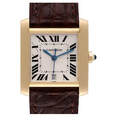 Cartier Tank Francaise Large Yellow Gold Brown Strap Mens Watch W5000156
