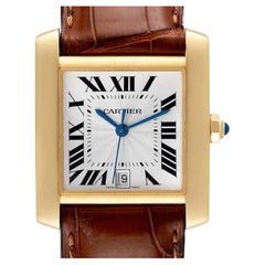 Cartier Tank Francaise Large Yellow Gold Brown Strap Mens Watch W5000156