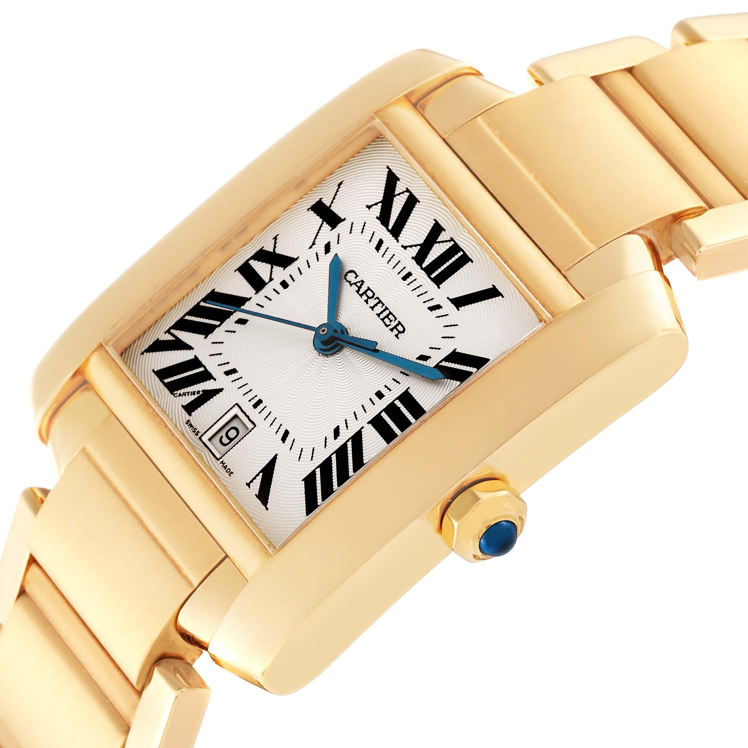 Cartier Tank Francaise Large Yellow Gold Silver Dial Mens Watch W50001R2 In Excellent Condition In Atlanta, GA