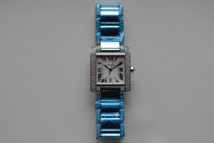 Cartier Tank Française LM 18k White Gold Pavé Bezel and Bracelet Unworn Full Set