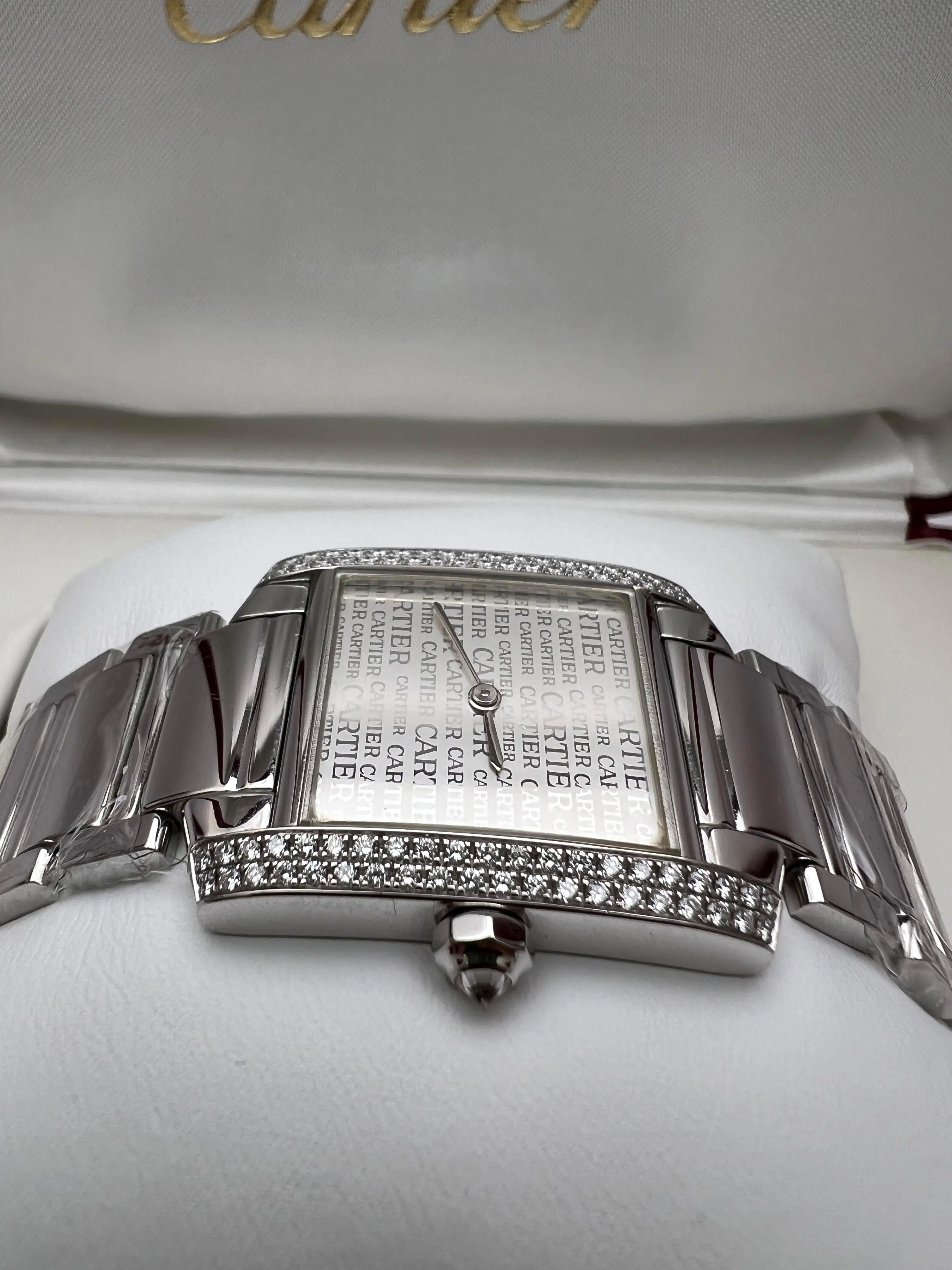 Cartier Tank Francaise Medium Diamond Bezel Logo Dial 18K White Gold WE1025S3 BP For Sale 5