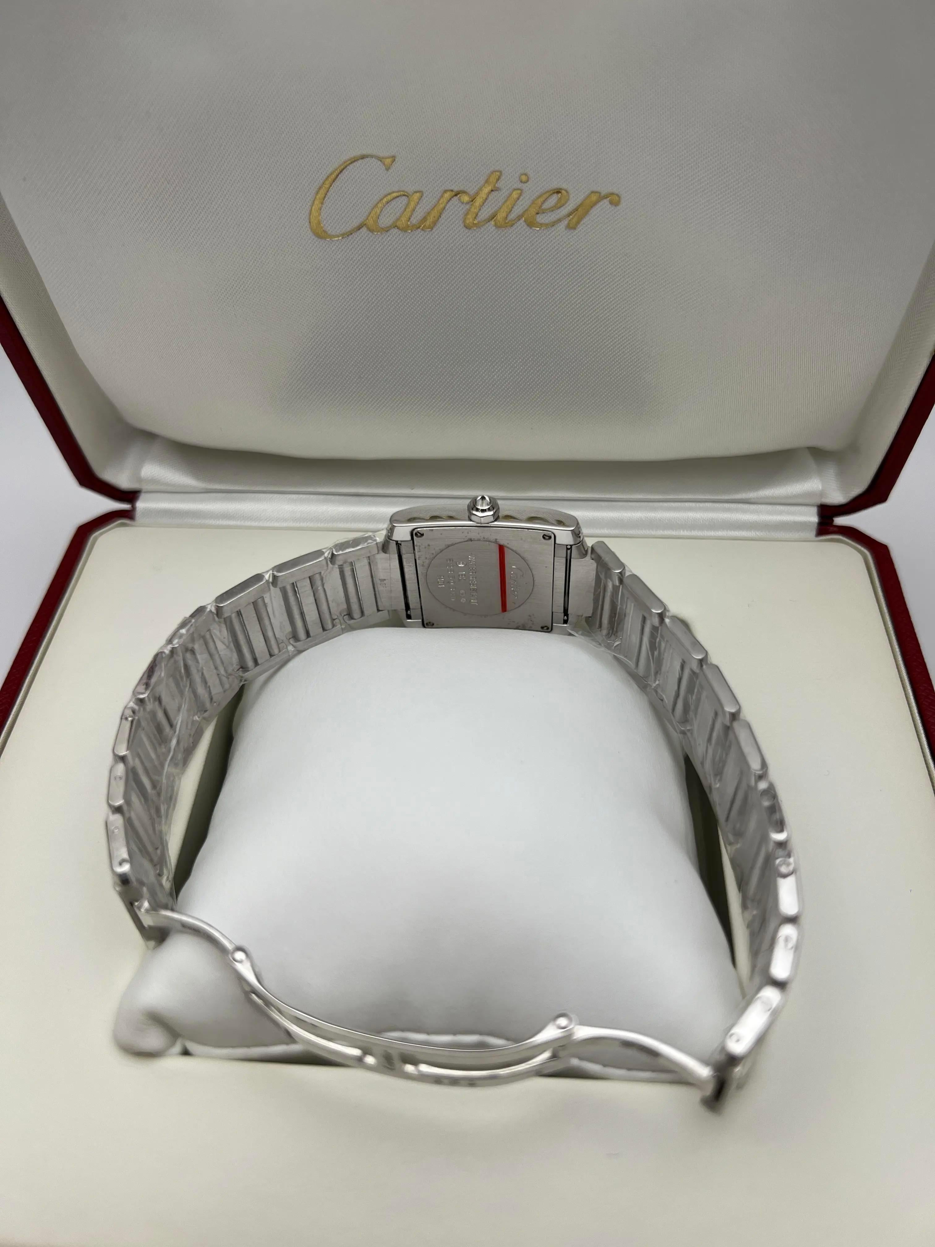 Cartier Tank Francaise Medium Diamond Bezel Logo Dial 18K White Gold WE1025S3 BP For Sale 6