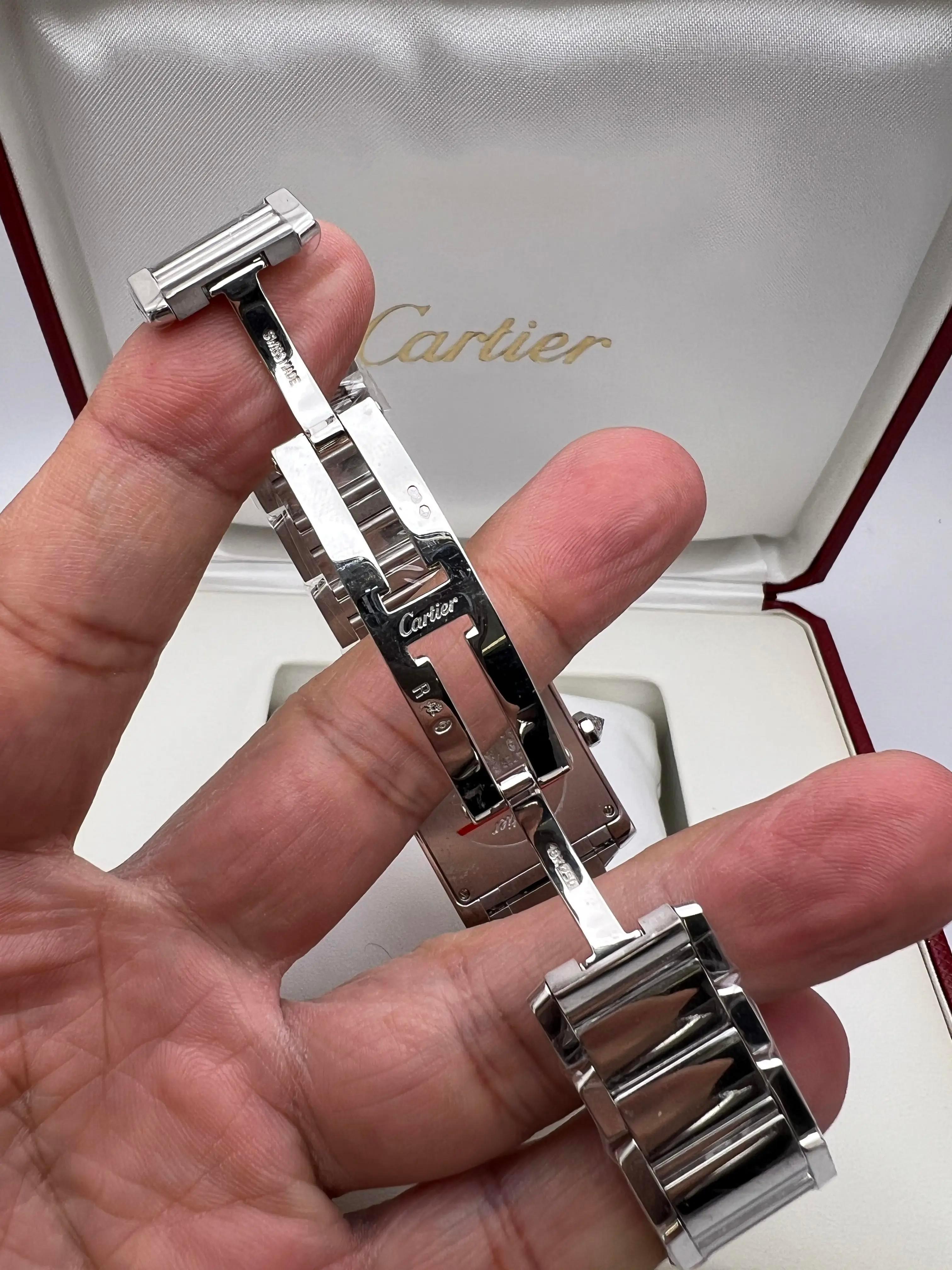Cartier Tank Francaise Medium Diamond Bezel Logo Dial 18K White Gold WE1025S3 BP For Sale 7
