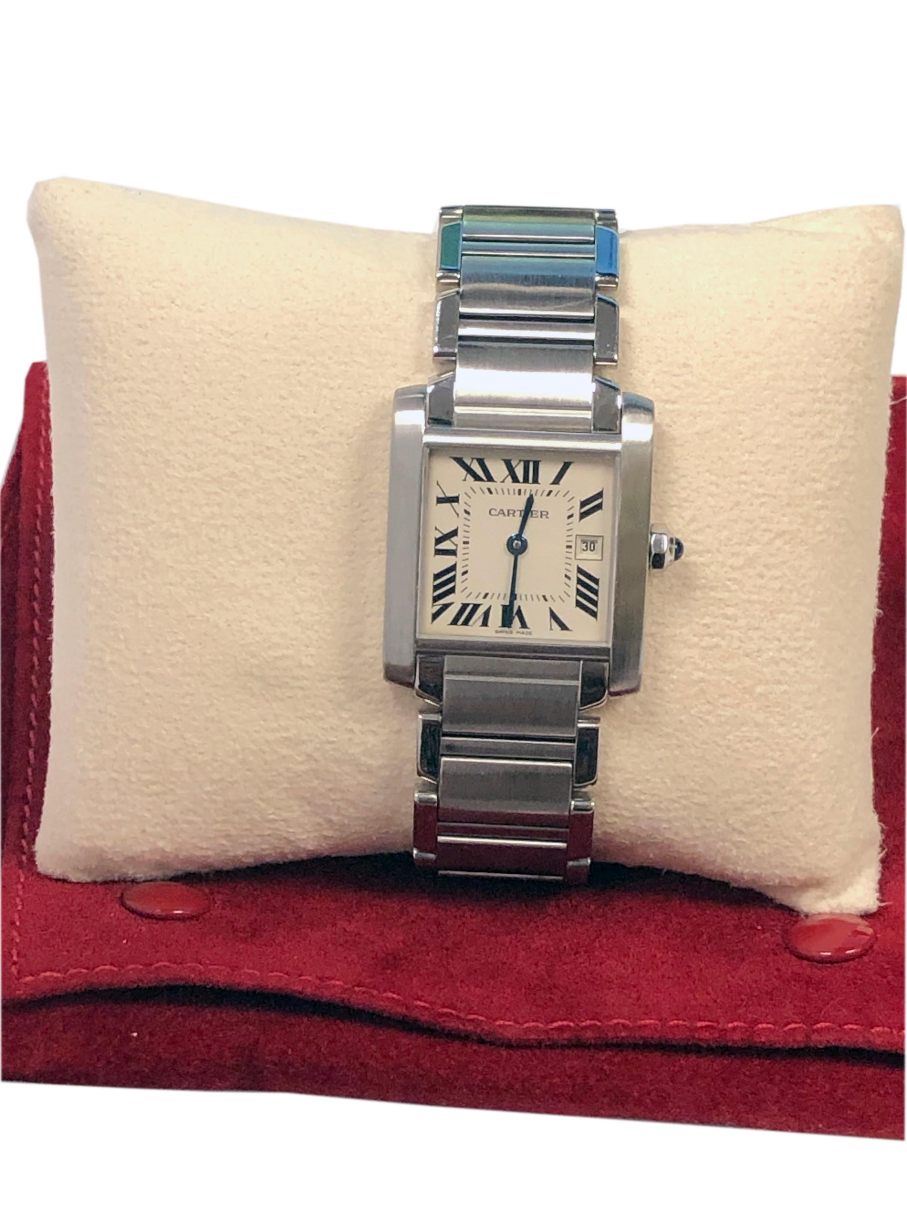 Cartier, montre-bracelet Tank Francaise unisexe en acier et quartz, taille moyenne Unisexe en vente