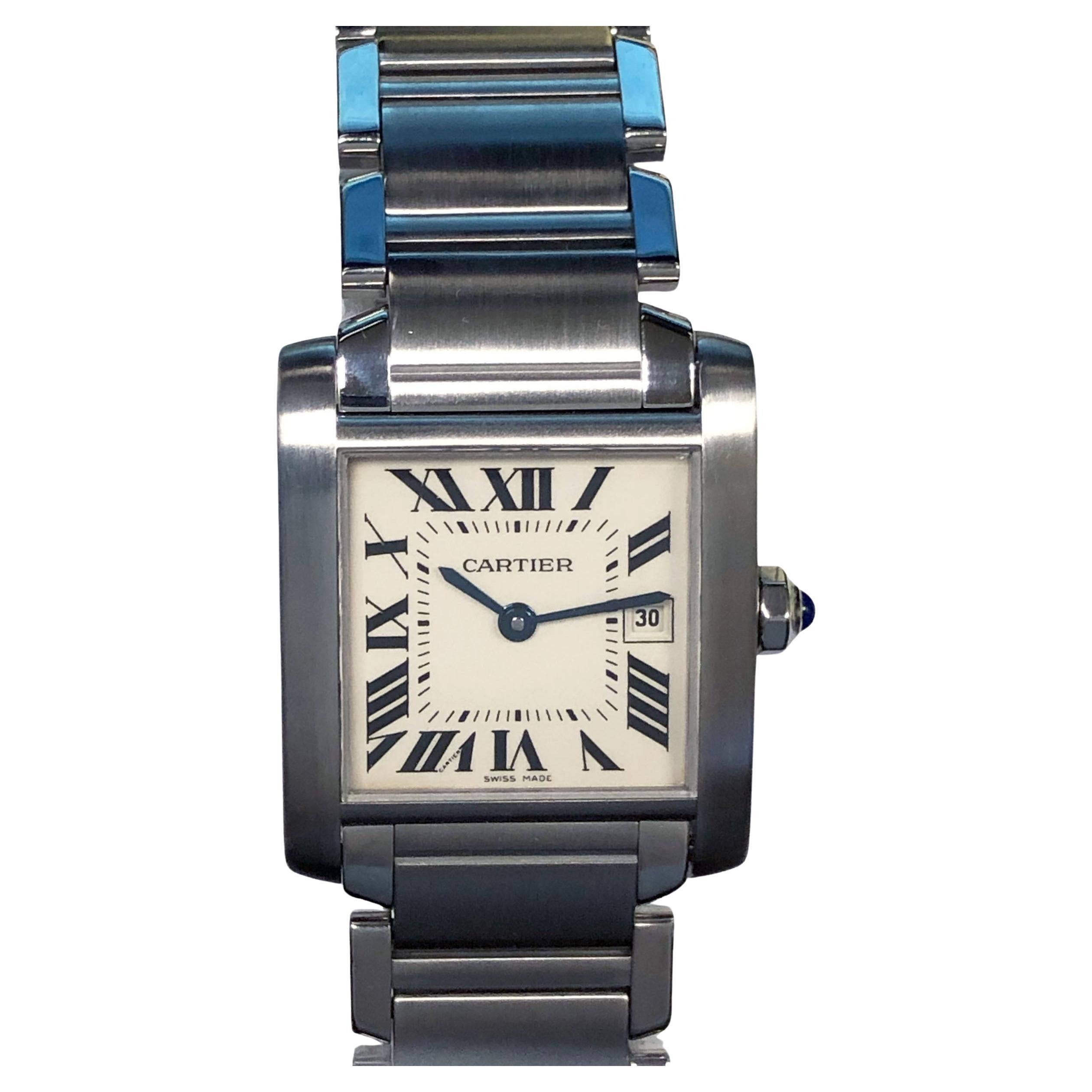 Cartier Tank Francaise Mid Size Unisex Steel Quartz Wrist Watch For Sale