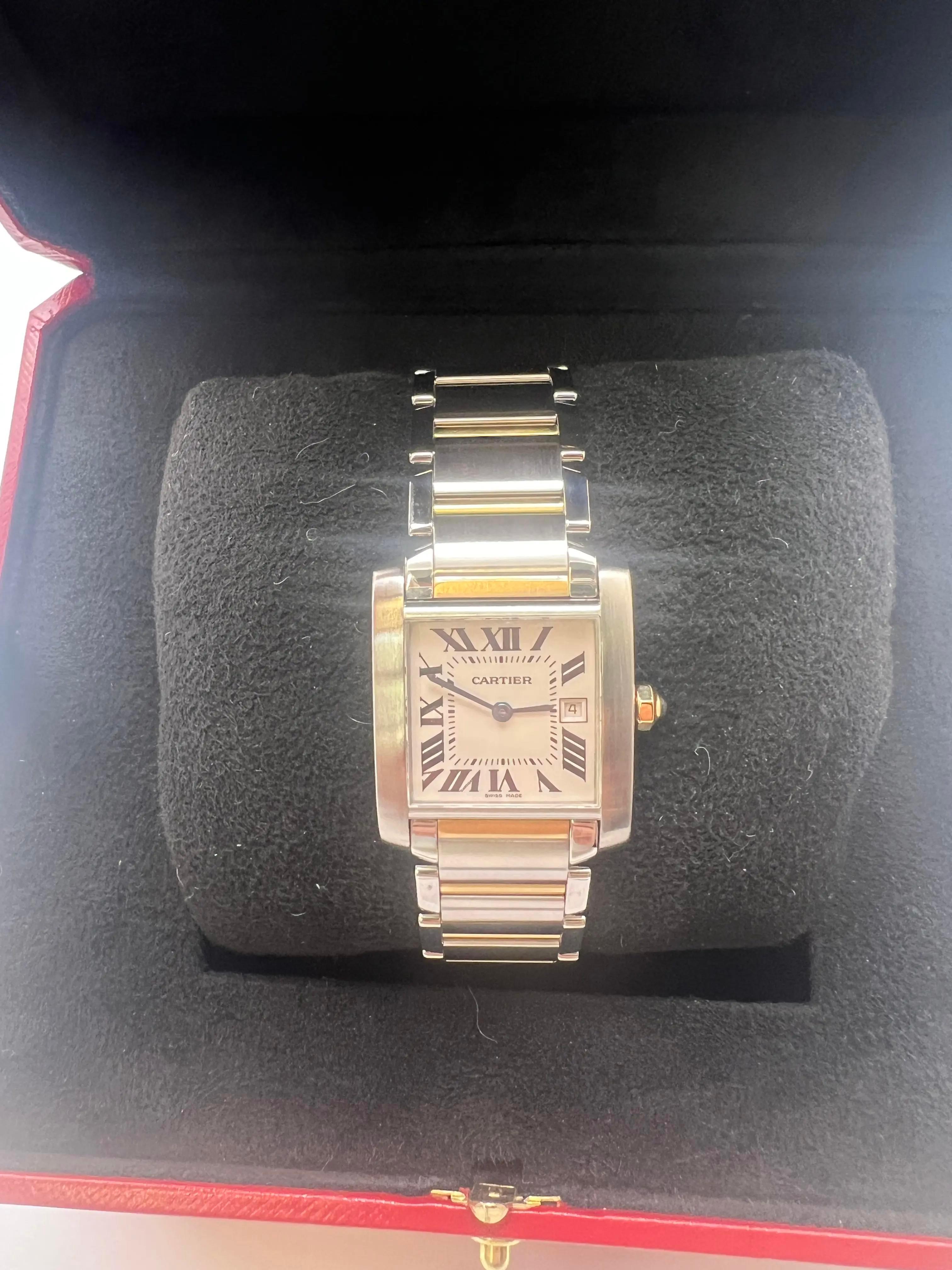 Women's Cartier Tank Francaise Midsize 18K Yellow Gold Steel W51012Q4 Box Set For Sale