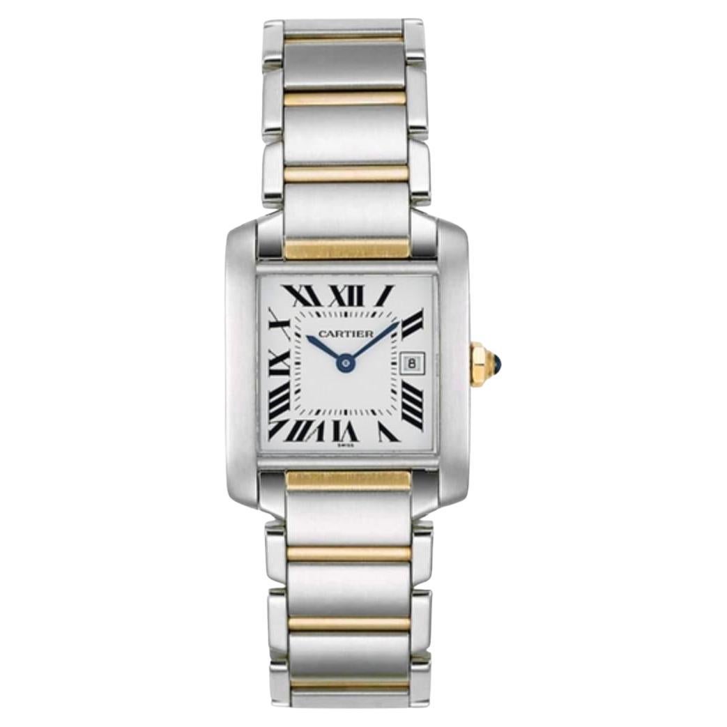 Cartier Tank Francaise Midsize 18K Yellow Gold Steel W51012Q4 Box Set For Sale