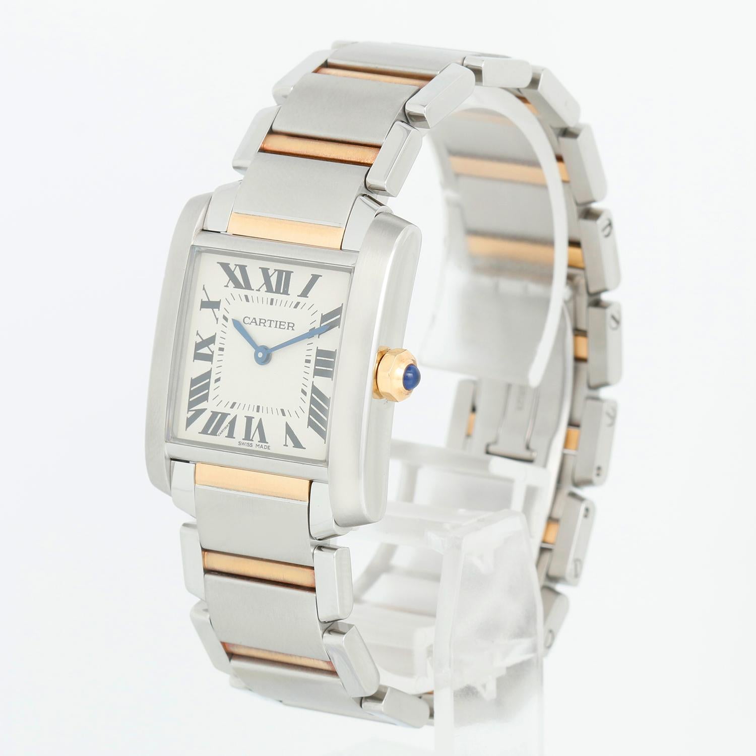 Cartier Tank Francaise Midsize 2- Tone  Watch W2TA0003 3751 - Quartz. Stainless steel  and yellow gold case ( 25 mm x 30 mm). White dial with black Roman numerals. Stainless steel and yellow gold  link style bracelet with deployant clasp. Pre-owned