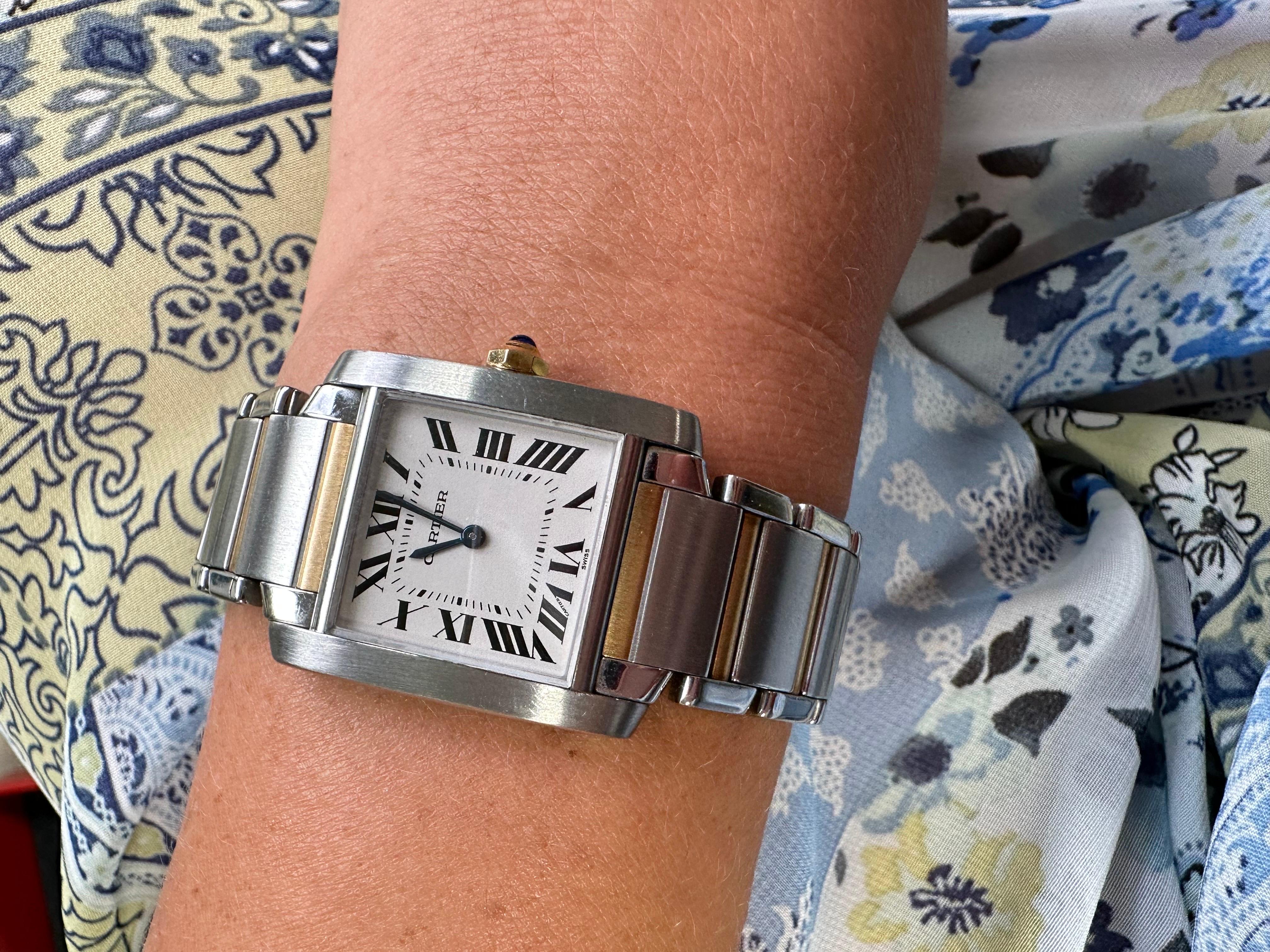 Cartier Tank Francaise Midsize Watch Stainless Steel 18 Karat In Excellent Condition For Sale In Jupiter, FL
