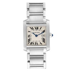 Cartier Tank Francaise Midsize Blue Hands Ladies Watch W51011Q3 Papers