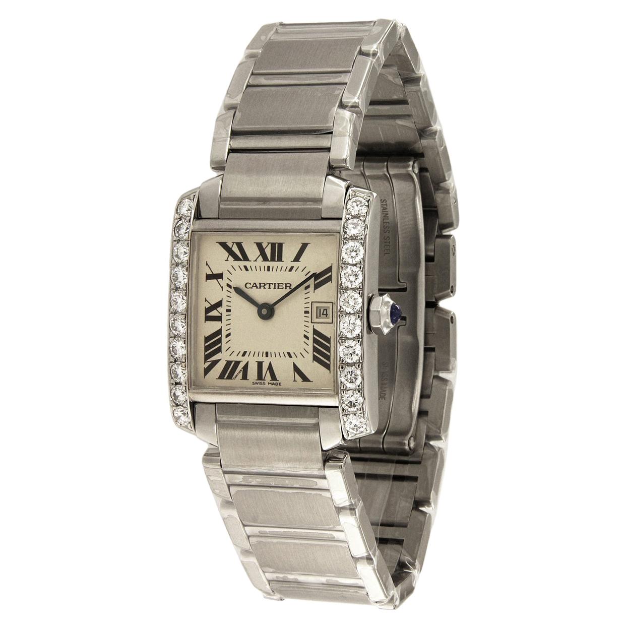 Cartier Tank Francaise Midsize Custom Aftermarket Diamond Bezel Watch 2465