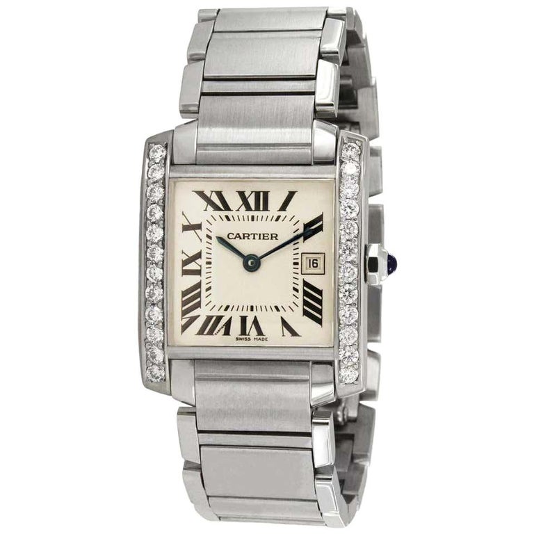 Cartier Tank Francaise Midsize Custom Diamond Bezel 1.1 Carat Watch 2465 En  vente sur 1stDibs