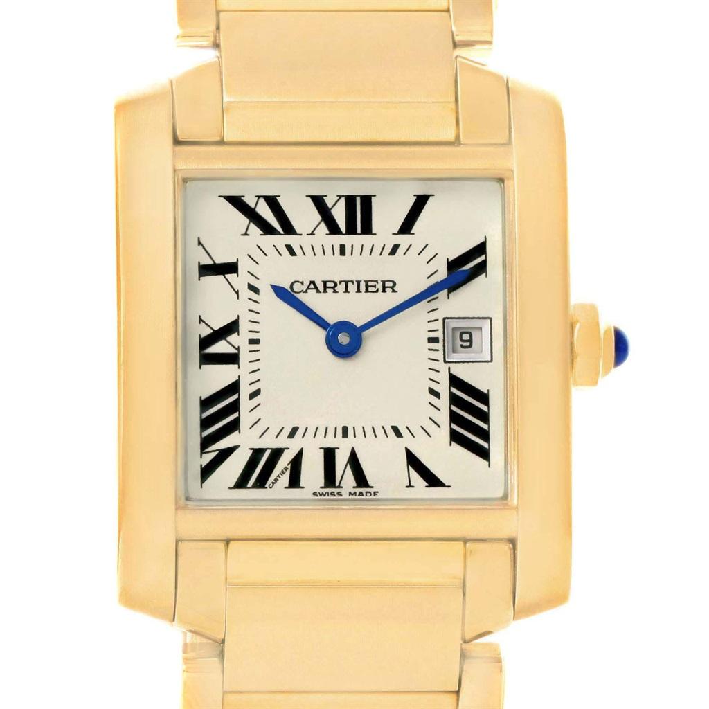 Cartier Tank Francaise Midsize Date Yellow Gold Ladies Watch W50014N2 In Excellent Condition For Sale In Atlanta, GA