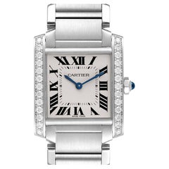 Cartier Tank Francaise Midsize Diamond Steel Ladies Watch W4TA0009 Box Card