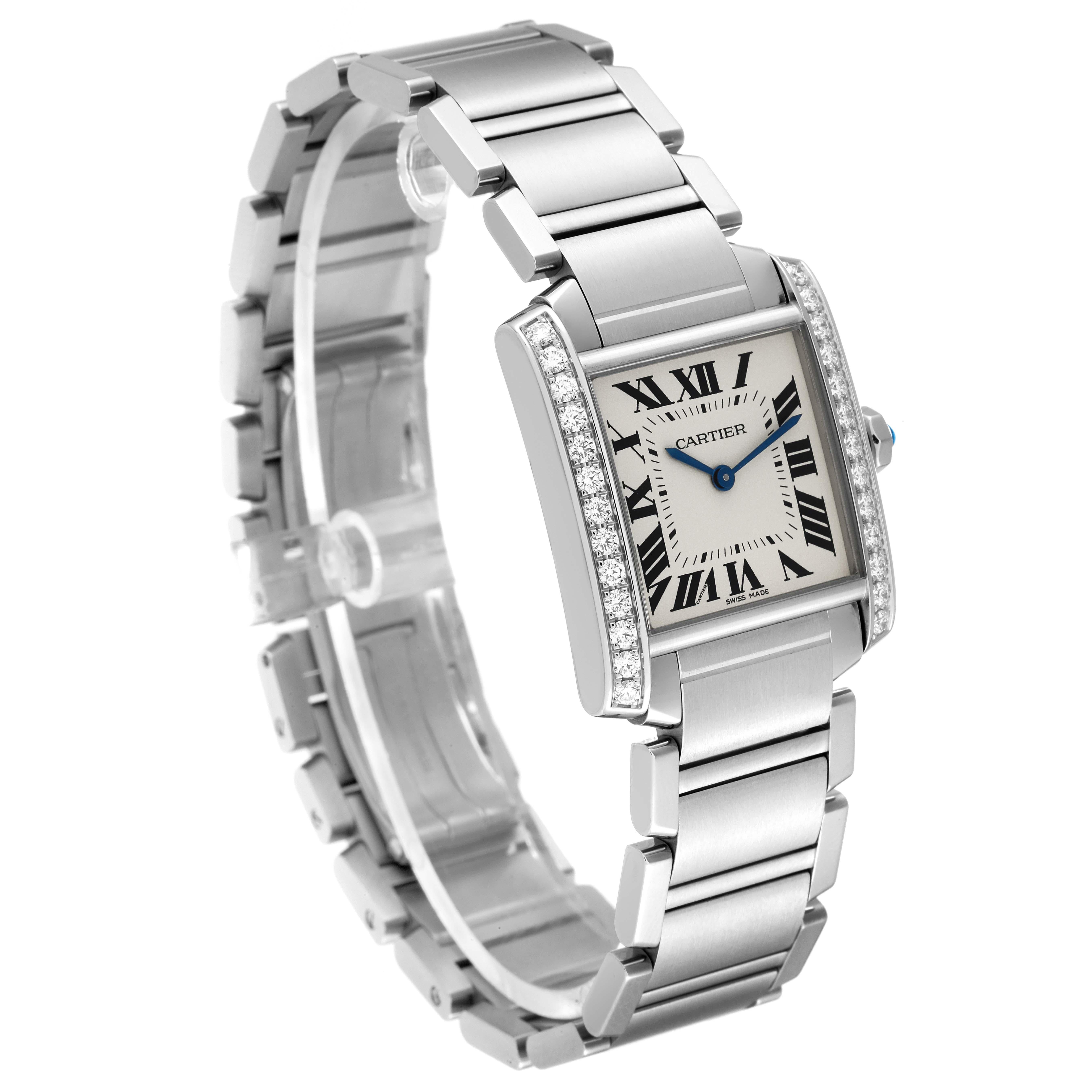 Cartier Tank Francaise Midsize Diamond Steel Ladies Watch W4TA0009 Card In Excellent Condition In Atlanta, GA