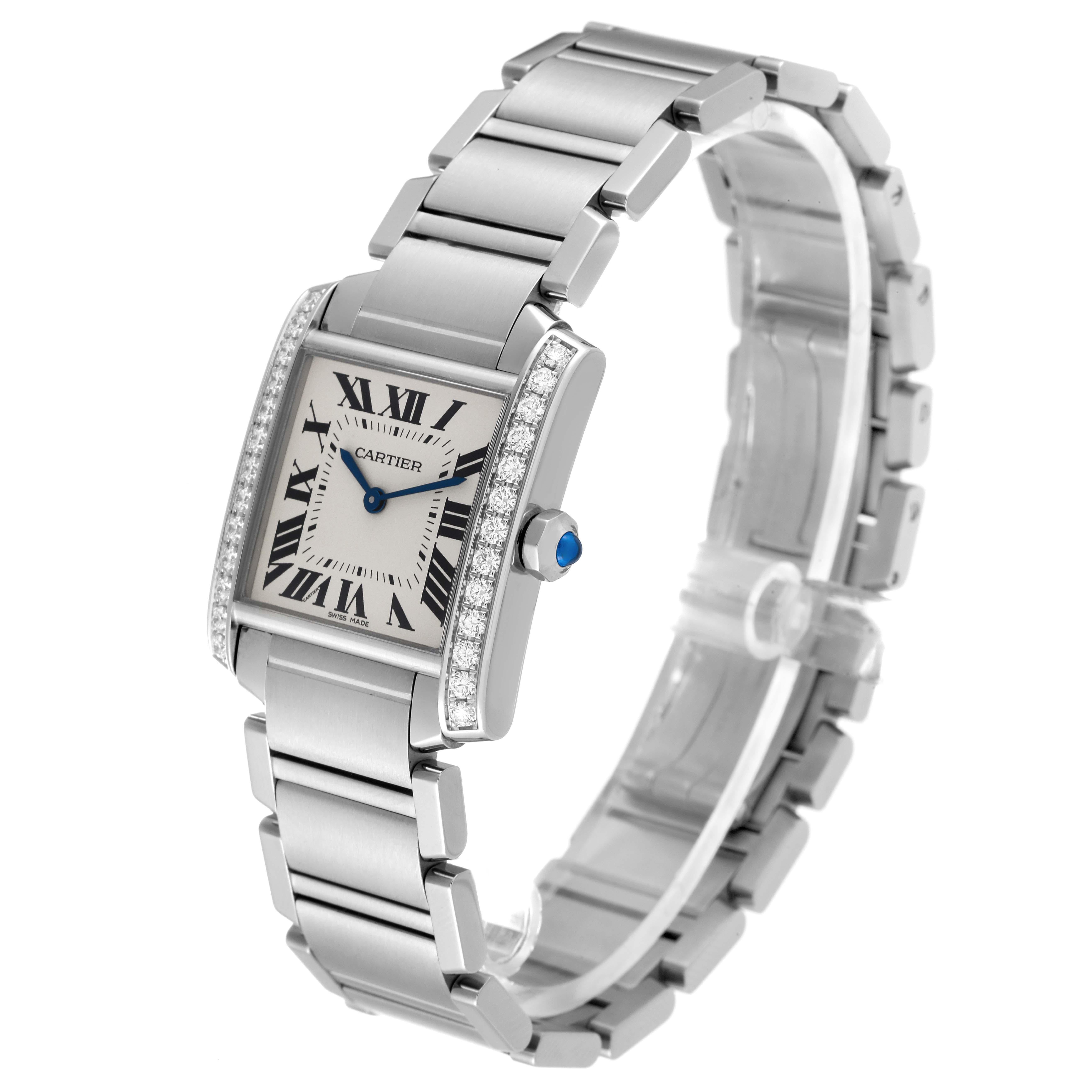 Women's Cartier Tank Francaise Midsize Diamond Steel Ladies Watch W4TA0009 Card For Sale
