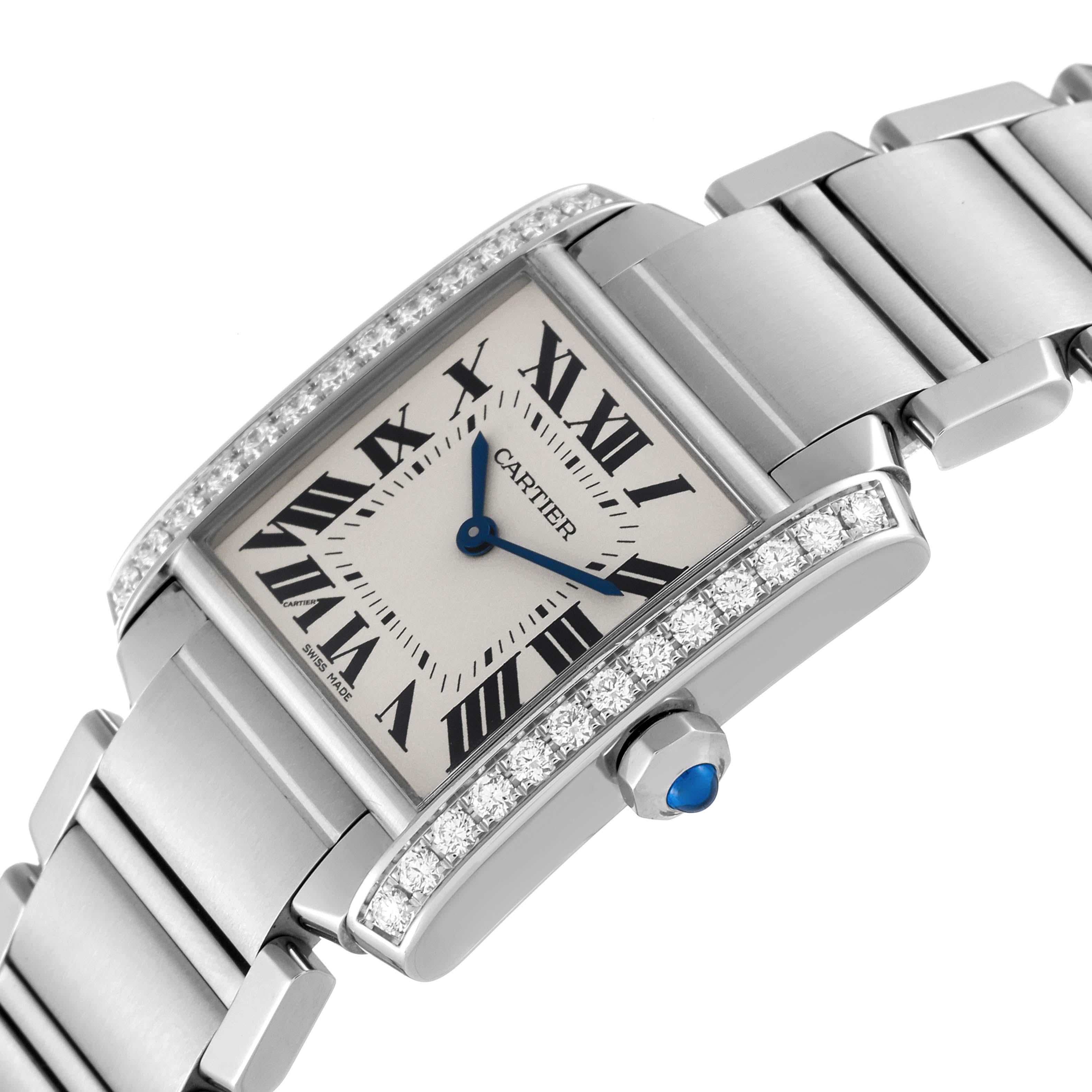 Cartier Tank Francaise Midsize Diamond Steel Ladies Watch W4TA0009 Card For Sale 1
