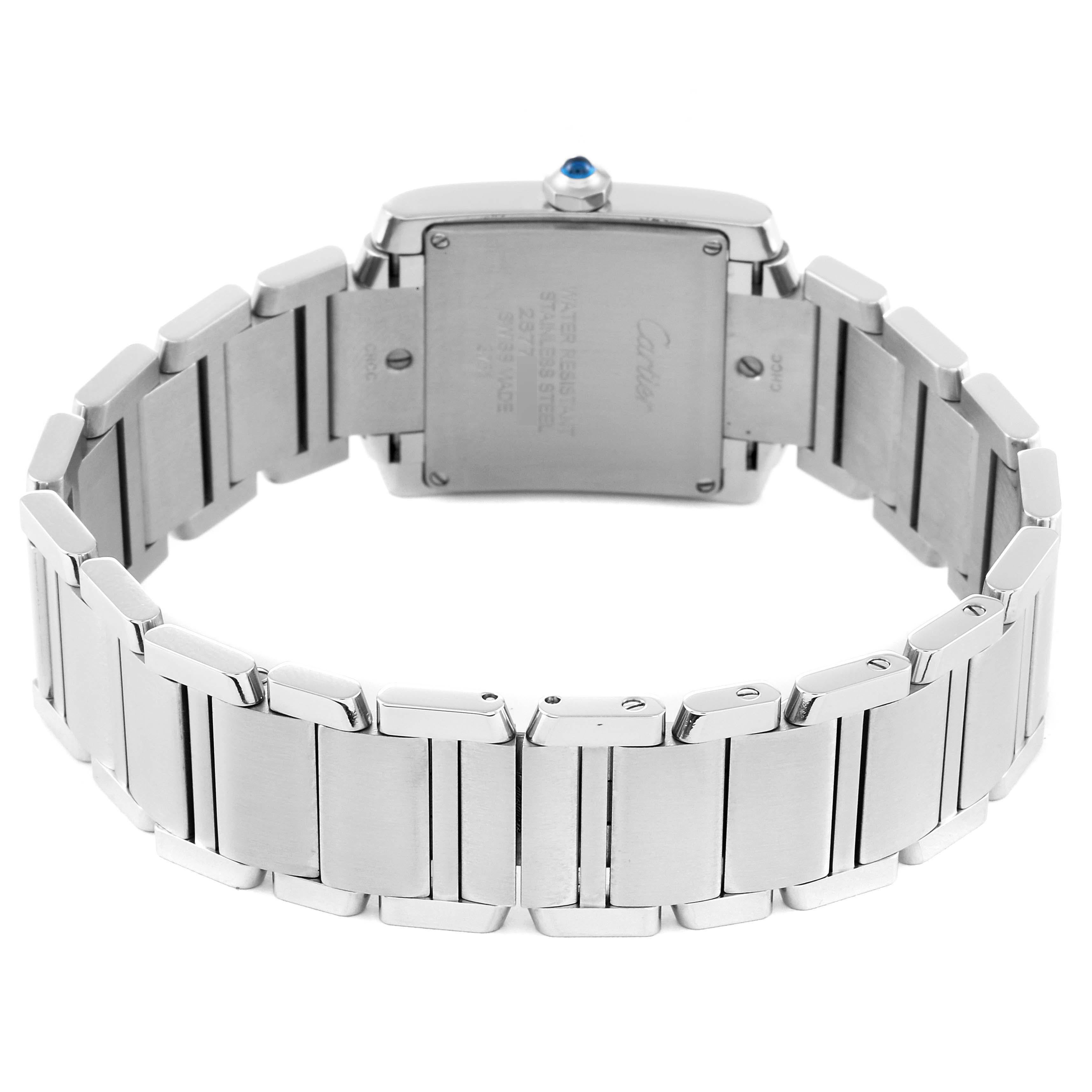 Cartier Tank Francaise Midsize Diamond Steel Ladies Watch W4TA0009 Card For Sale 3