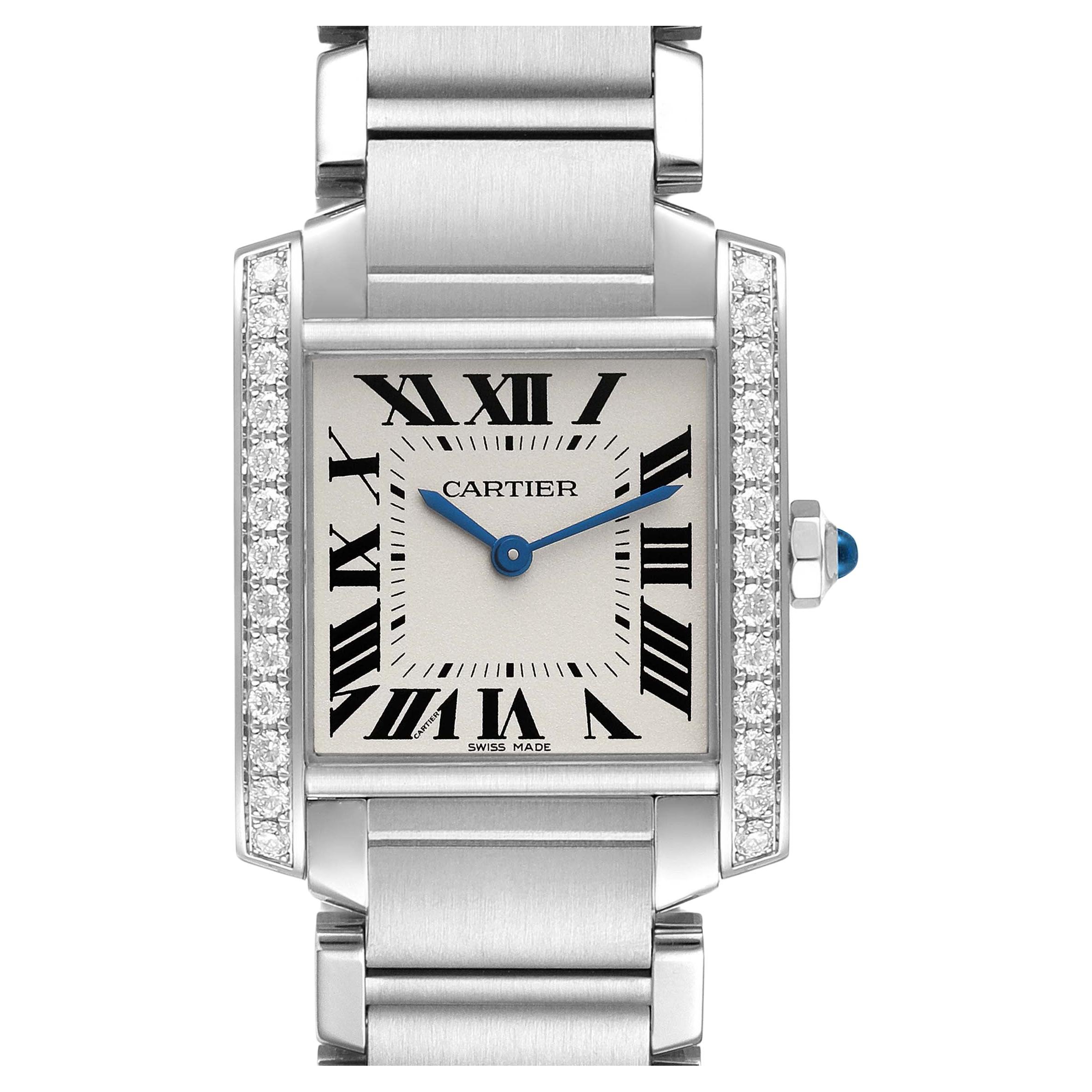 Cartier Tank Francaise Midsize Diamond Steel Ladies Watch W4TA0009 Card For Sale