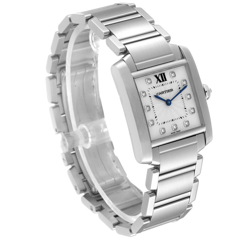 Cartier, montre Tank Française midsize en acier et diamants, pour femmes  WE110007 En vente sur 1stDibs