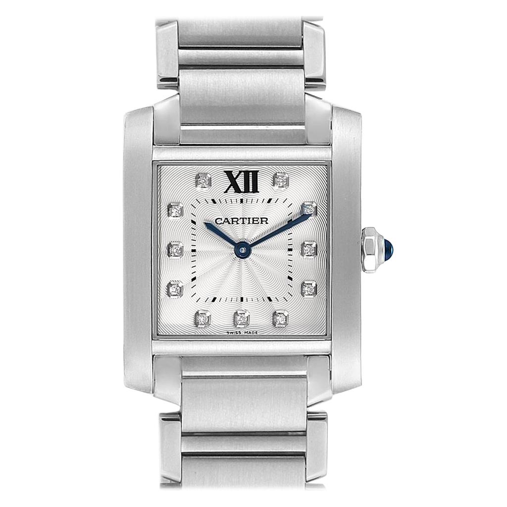 Cartier Tank Francaise Midsize Diamond Steel Ladies Watch WE110007 For Sale