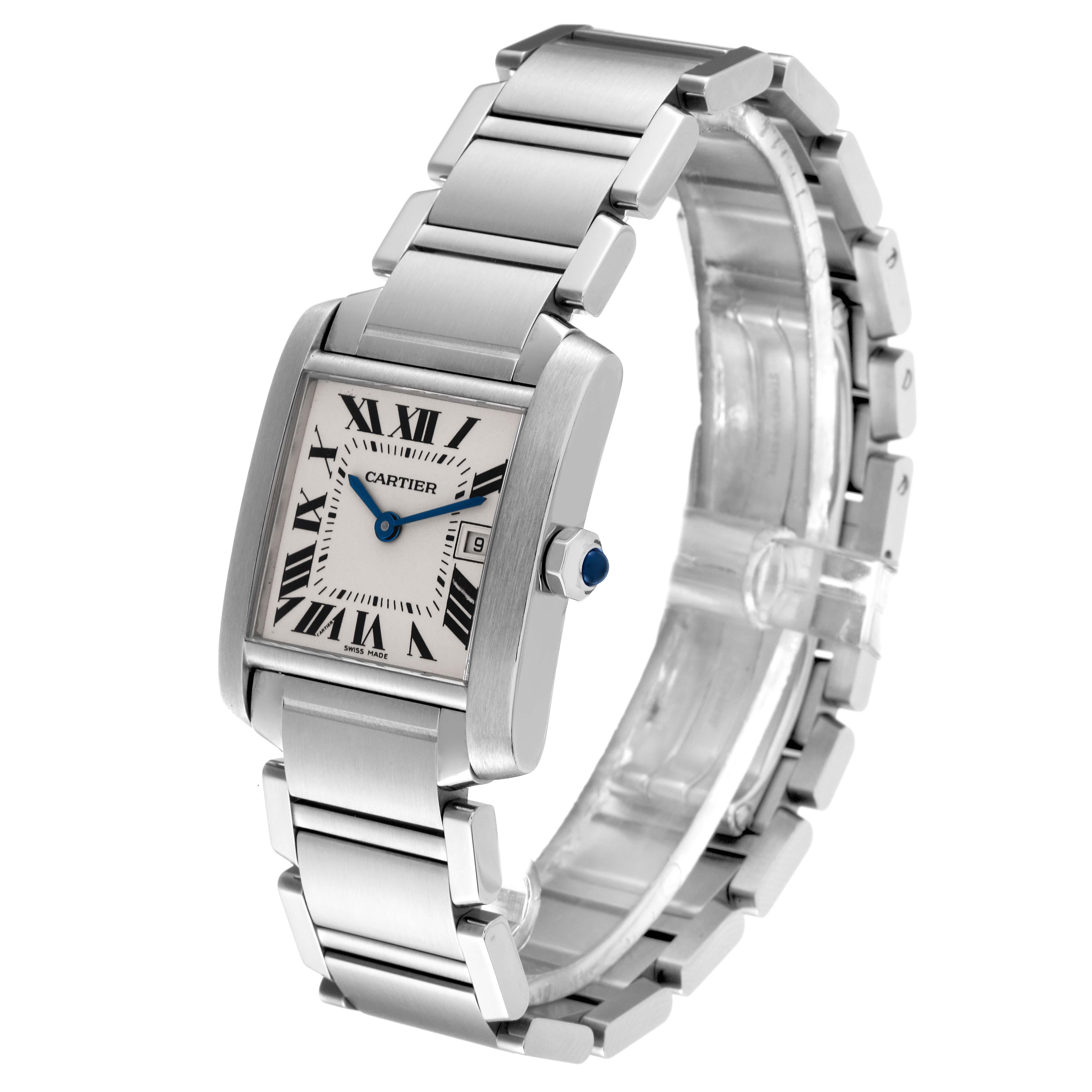 Cartier Tank Francaise Midsize Silver Dial Steel Ladies Watch W51003Q3 In Excellent Condition For Sale In Atlanta, GA