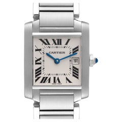 Retro Cartier Tank Francaise Midsize Silver Dial Steel Ladies Watch W51003Q3
