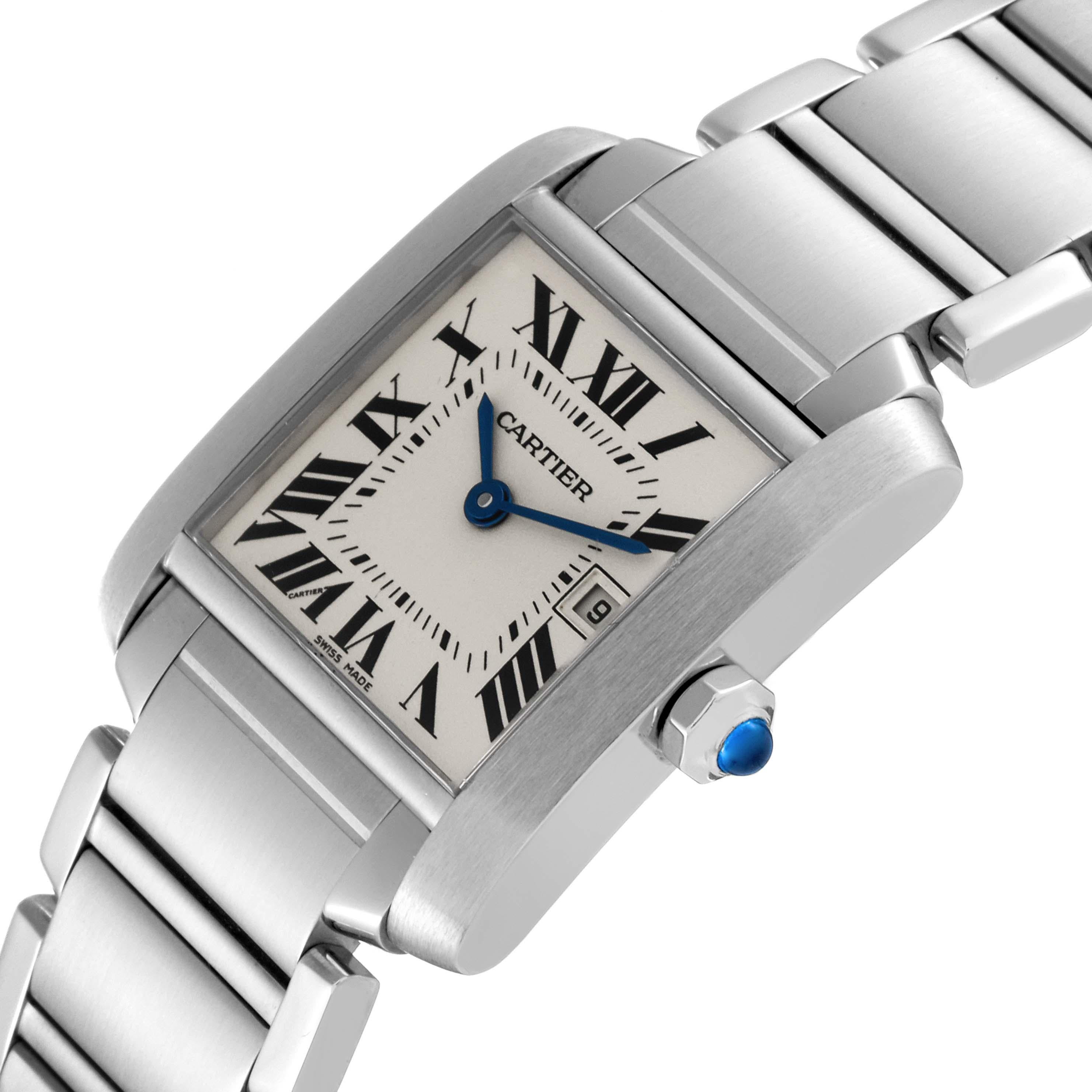 Cartier Tank Francaise Midsize Silver Dial Steel Ladies Watch W51011Q3 In Excellent Condition For Sale In Atlanta, GA