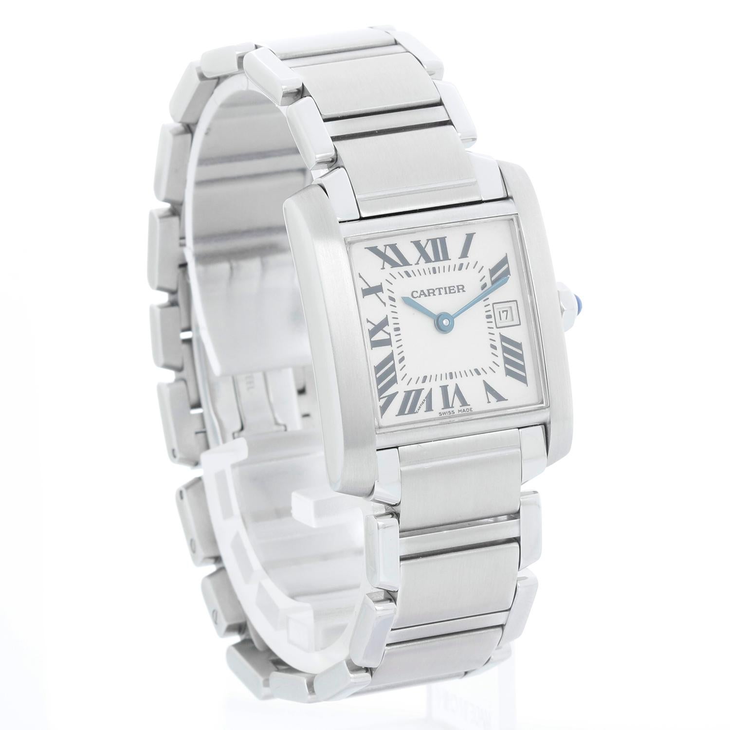 Cartier Tank Francaise Mittelgroße Edelstahluhr W51011Q3 2465 im Zustand „Hervorragend“ im Angebot in Dallas, TX