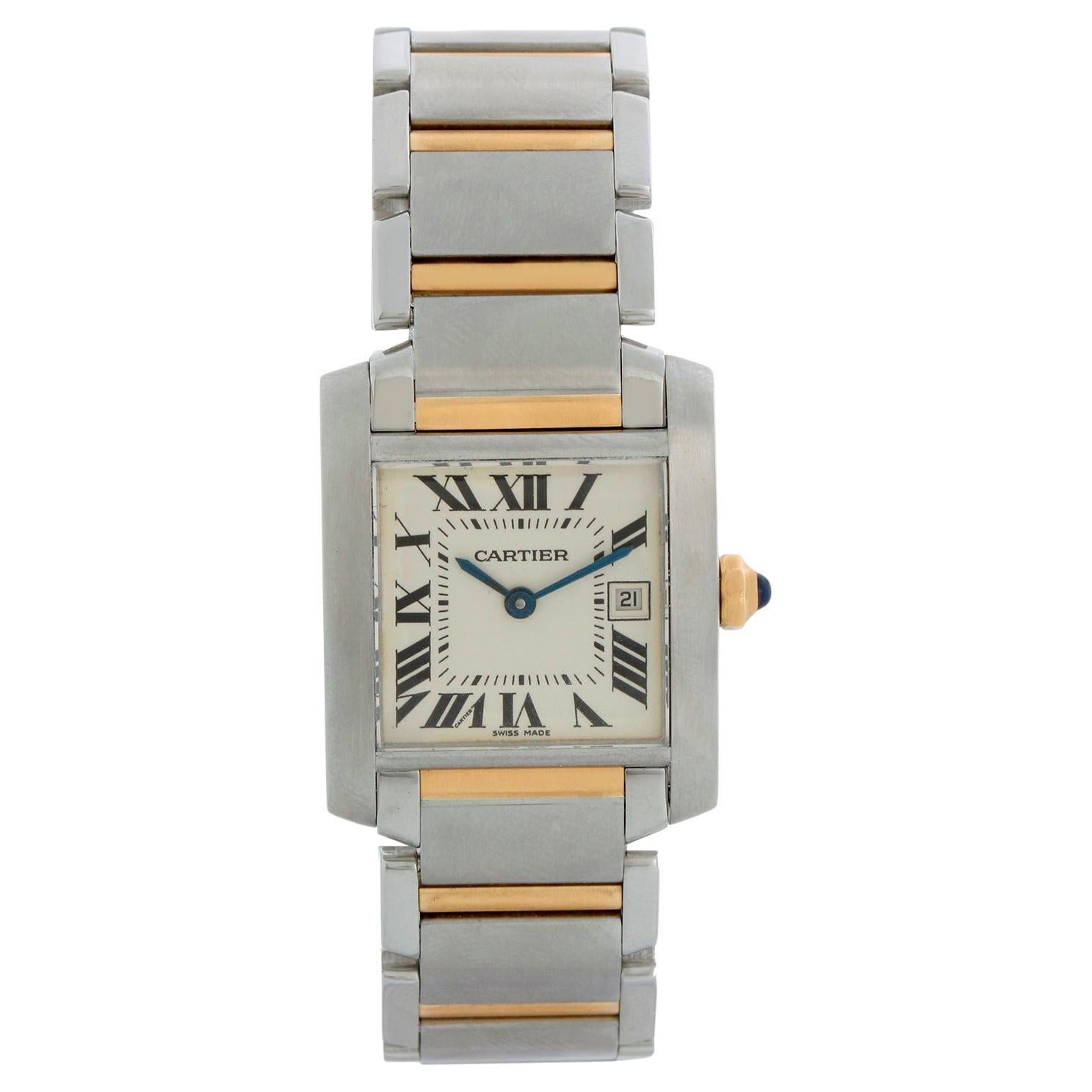 Cartier Tank Francaise Midsize Stainless Steel 
Yellow Gold Watch 2465 W51012Q4