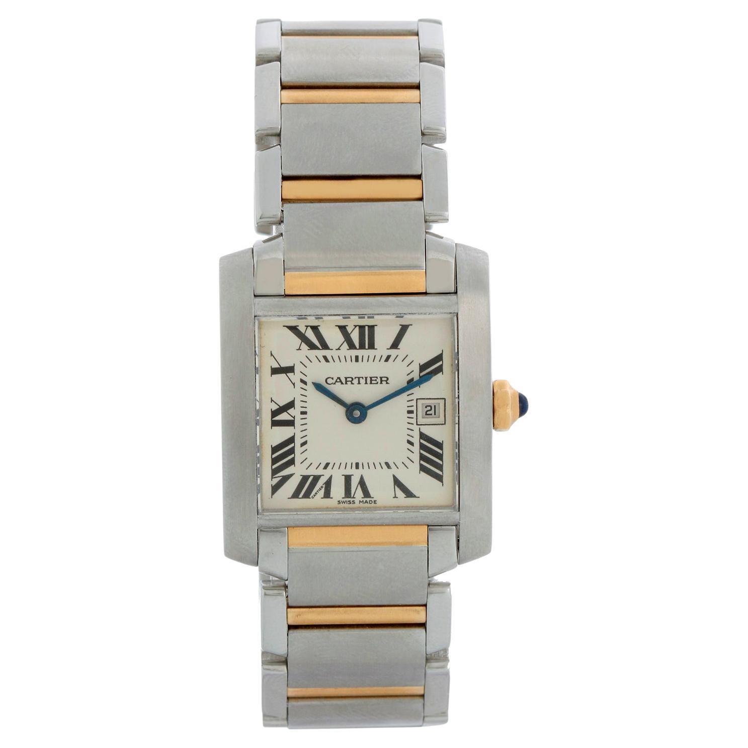 Cartier Tank Francaise Midsize Stainless Steel & Yellow Gold Watch 2465 W51012Q4 For Sale