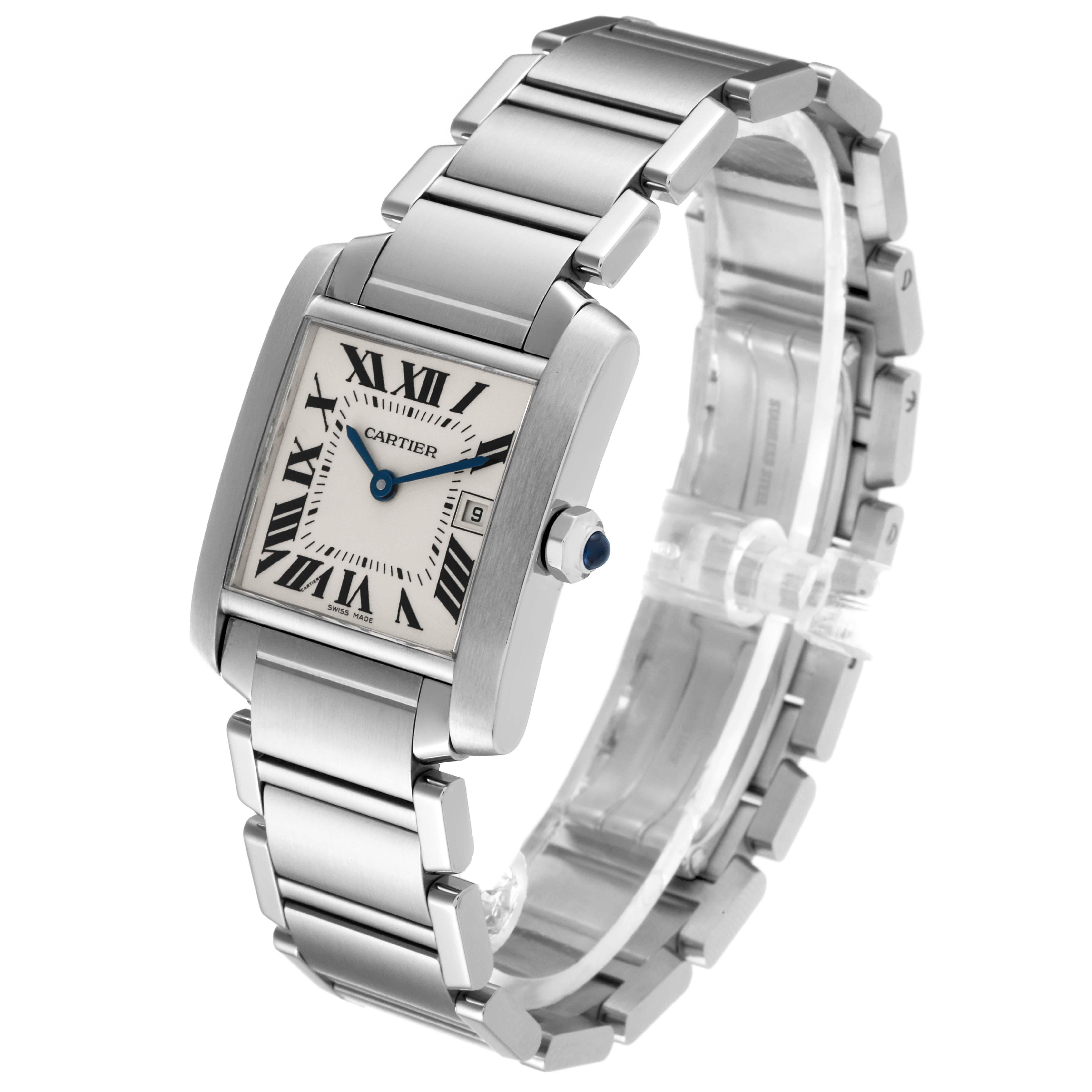 Cartier Tank Francaise Midsize Steel Ladies Watch W51011Q3 Box Papers In Excellent Condition For Sale In Atlanta, GA