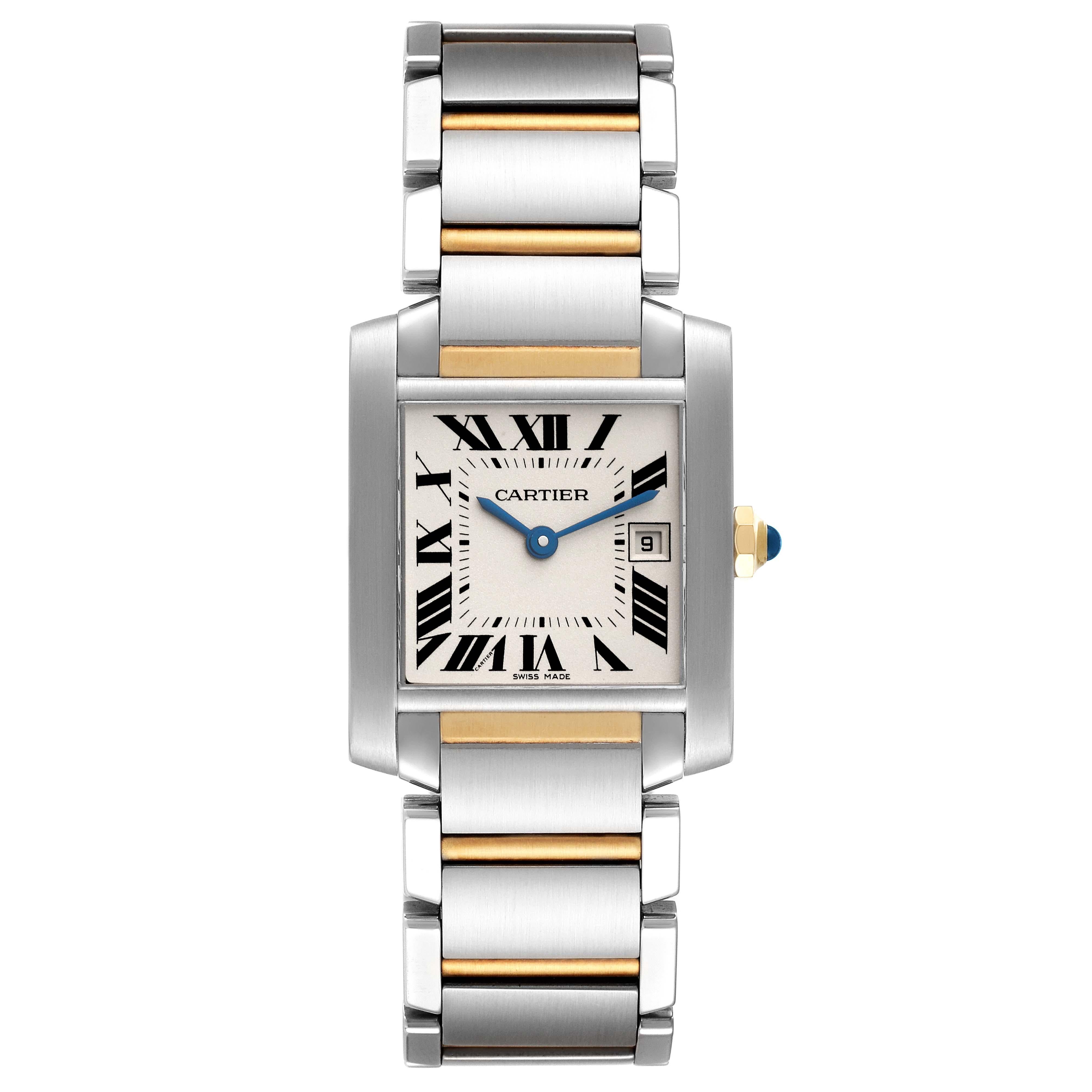 Cartier Tank Francaise Midsize Steel Yellow Gold Ladies Watch W51012Q4 In Excellent Condition For Sale In Atlanta, GA